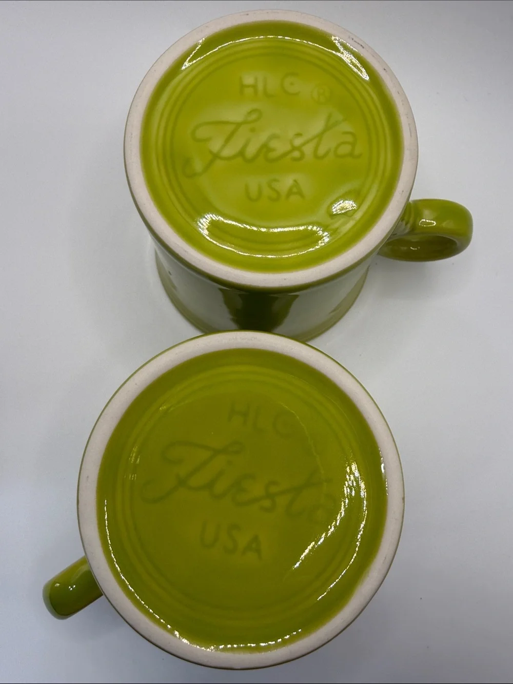 Fiesta Lemongrass Green Ceramic Ring Loop Handle Coffee Mugs Set of 2 HLC USA